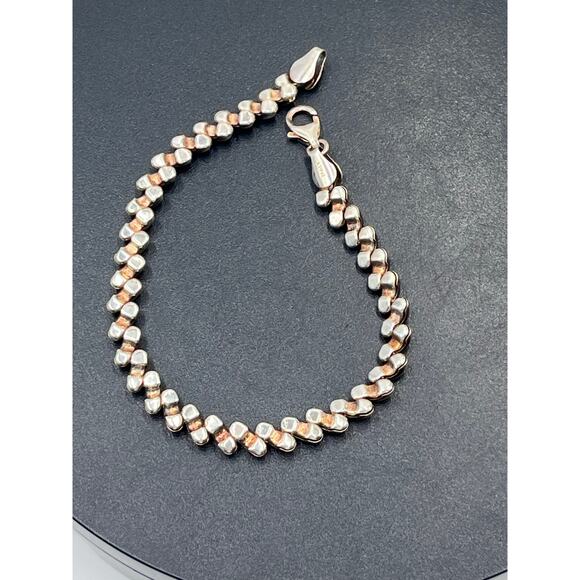 QG Signed Sterling silver Vintage Macaroni Italian Ribbed Link Bracelet Sz 7.5 - Picture 7 of 9